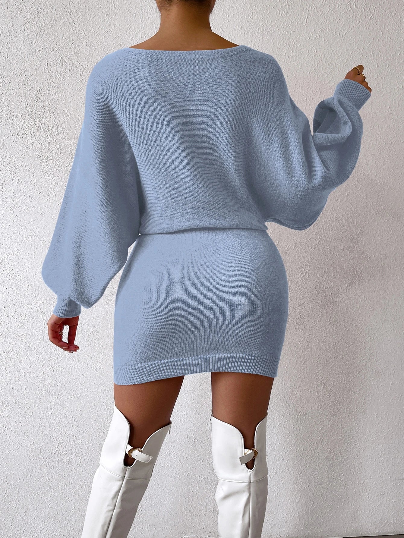 Chiquease Graphic Pattern Batwing Sleeve Sweater Dress