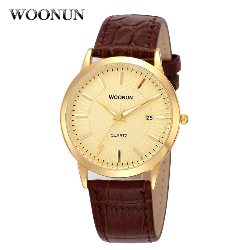 WOONUN Simple Men Watches Leather Belt Quartz Wrist Watches for Men Ultra Thin Mens Watches Minimalist Watches Hodinky