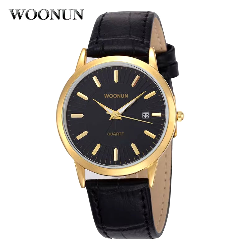 WOONUN Simple Men Watches Leather Belt Quartz Wrist Watches for Men Ultra Thin Mens Watches Minimalist Watches Hodinky