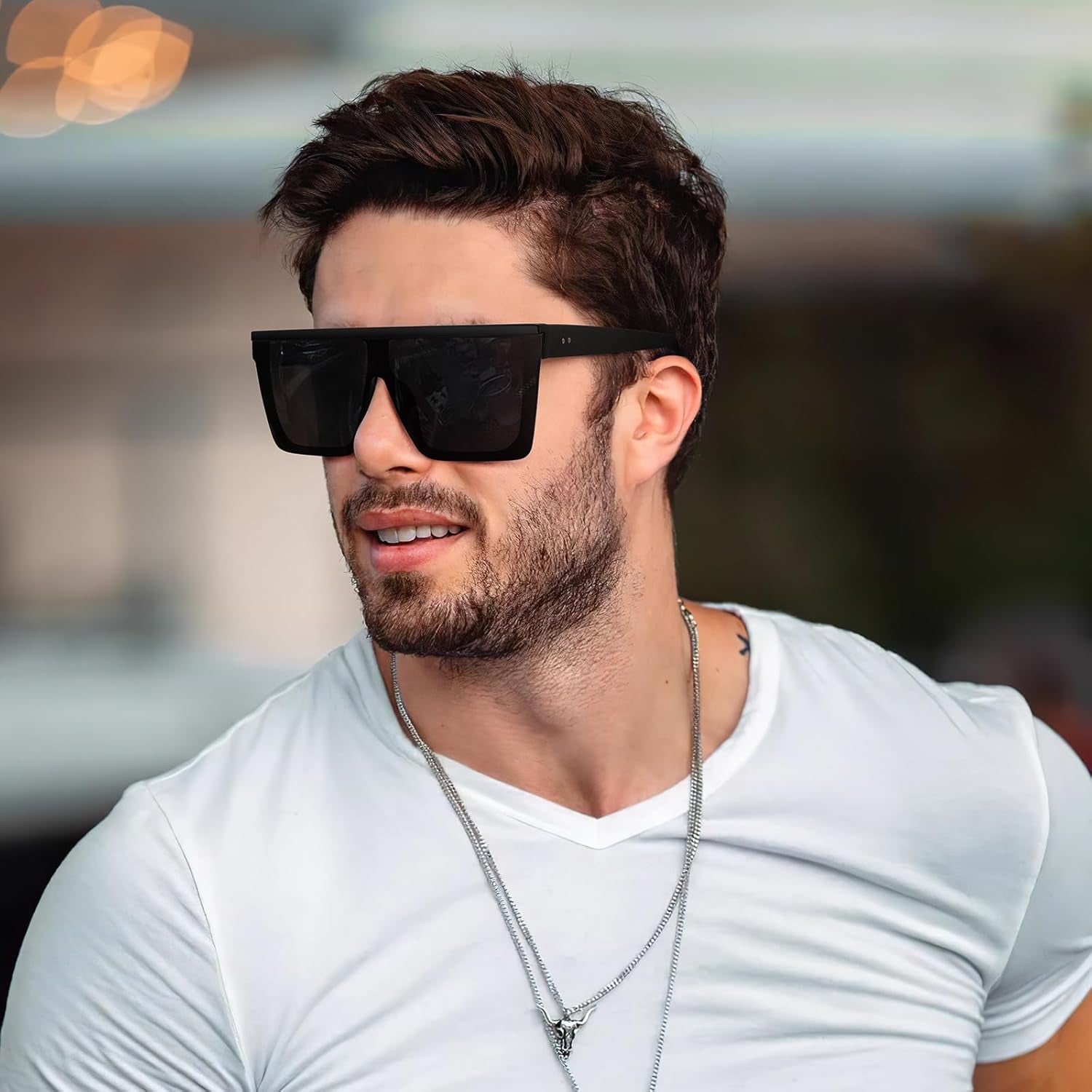 Square Oversized Sunglasses for Women Men Fashion Flat Top Big Black Frame Shades