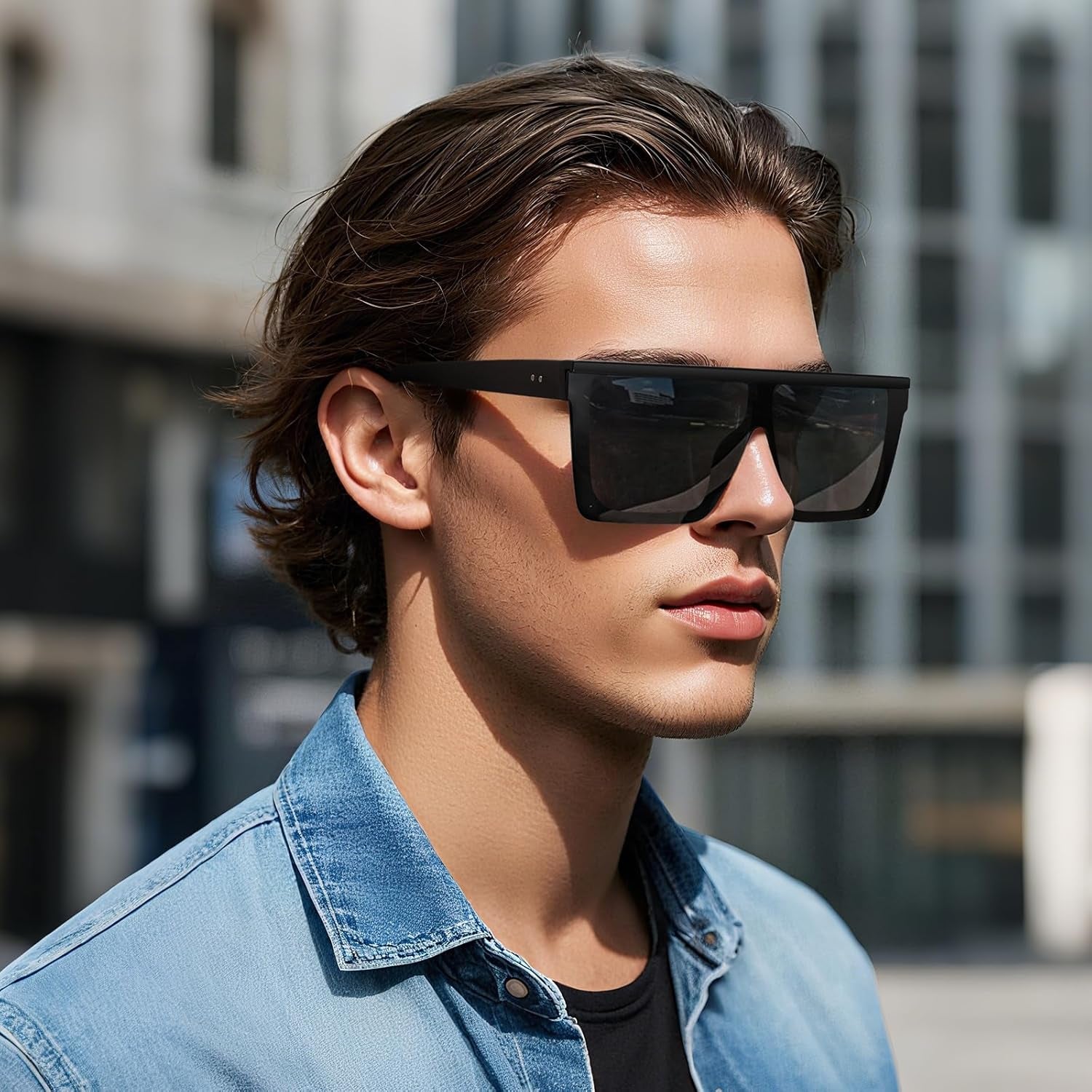 Square Oversized Sunglasses for Women Men Fashion Flat Top Big Black Frame Shades