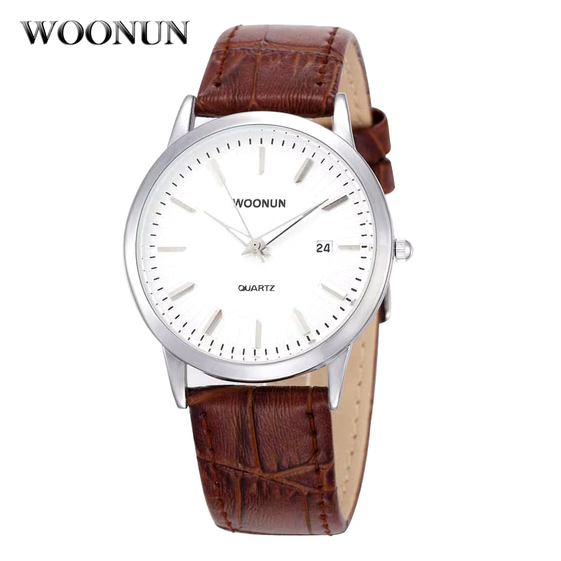 WOONUN Simple Men Watches Leather Belt Quartz Wrist Watches for Men Ultra Thin Mens Watches Minimalist Watches Hodinky