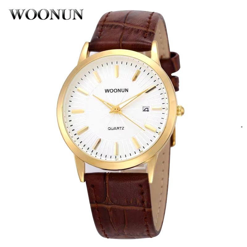 WOONUN Simple Men Watches Leather Belt Quartz Wrist Watches for Men Ultra Thin Mens Watches Minimalist Watches Hodinky