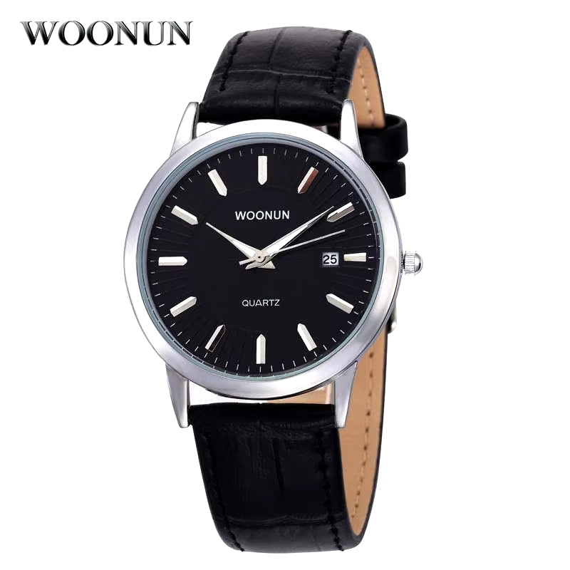 WOONUN Simple Men Watches Leather Belt Quartz Wrist Watches for Men Ultra Thin Mens Watches Minimalist Watches Hodinky